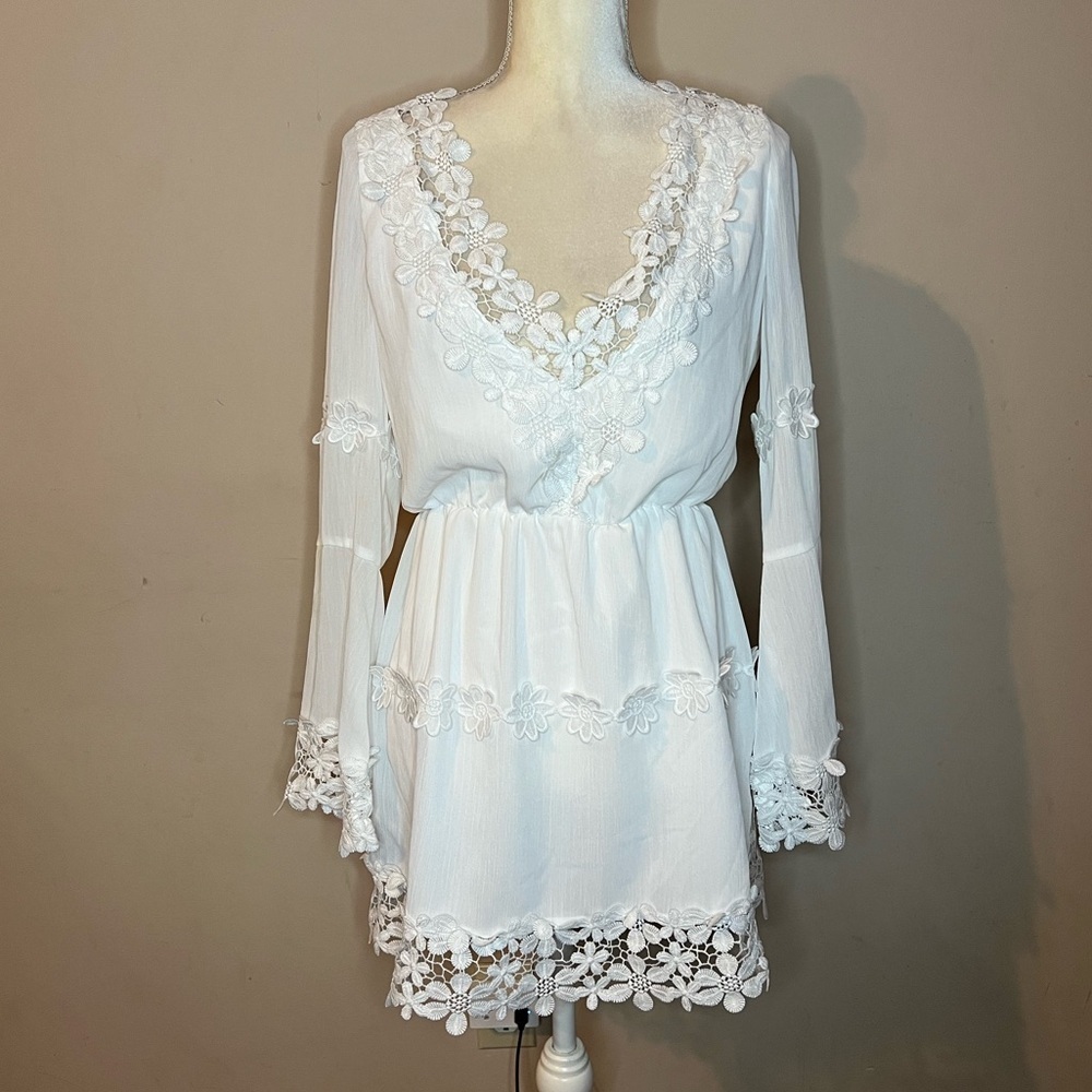 ⭐️Choies White Lace Trim V-Neck Dress